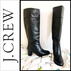 J CREW Black Leather Tall Heeled Boots Size 6.5